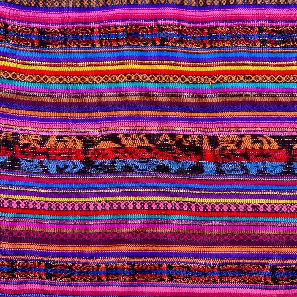 Vintage Guatemalan Hand Woven Textile Runner Multicolor Stripe Boho Fabric 80x34